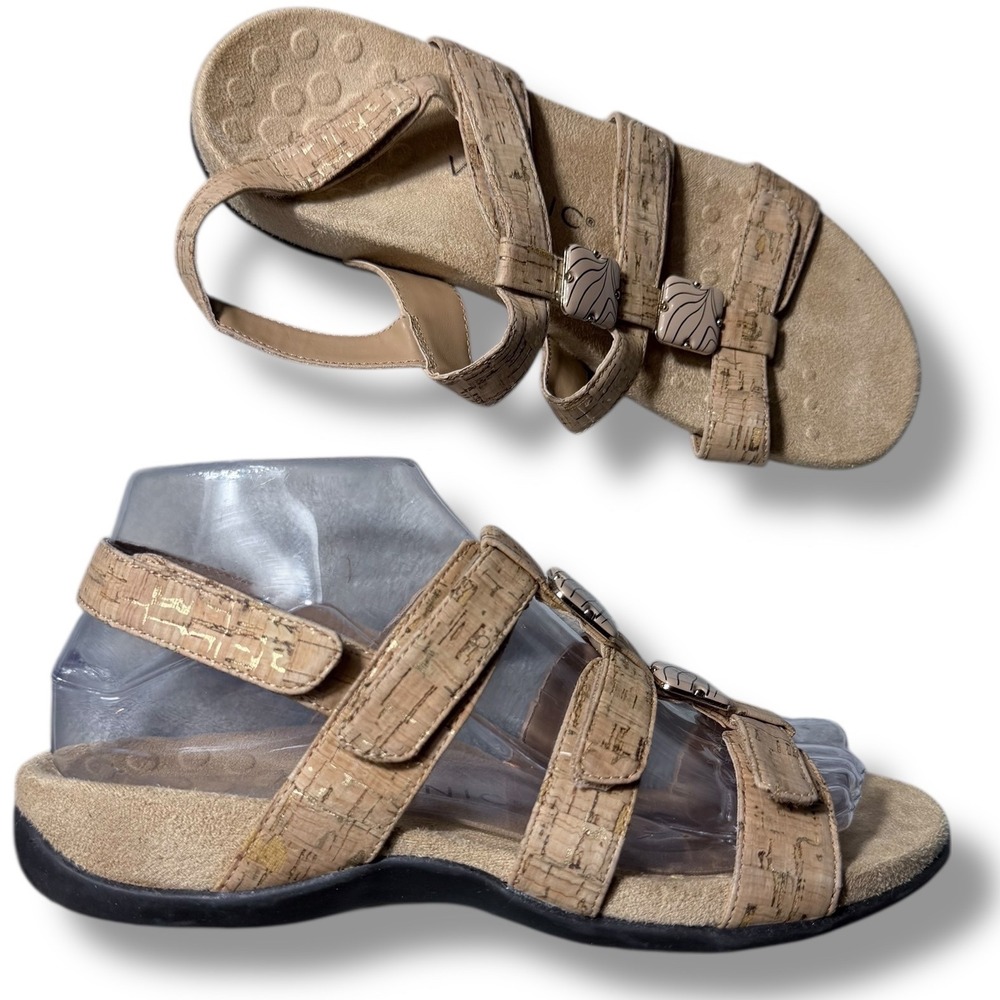 Vionic Amber Cork Strappy Sandals Women Size 6.5 Beige Adjustable Comfort - Picture 6 of 12